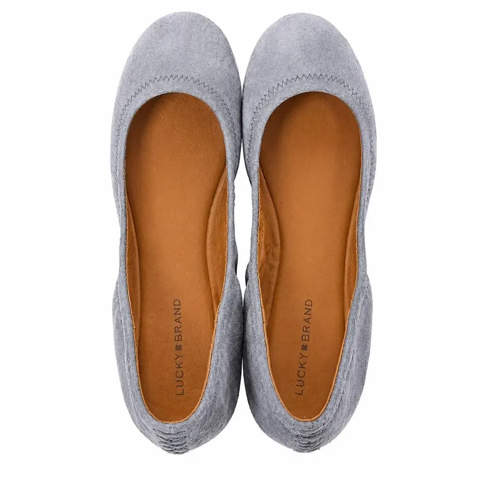 Lucky‎ Brand Emmie Ballet Flats Womens 9.5 Gray Faux Suede Balletcore Boho
